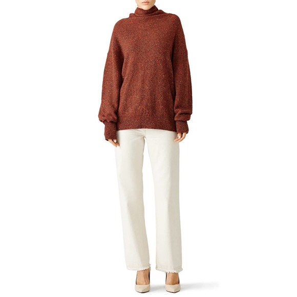 Tibi Sweater Small Terracotta Brown Tweed Knit Oversized Turtleneck Long Sleeve - Picture 13 of 13